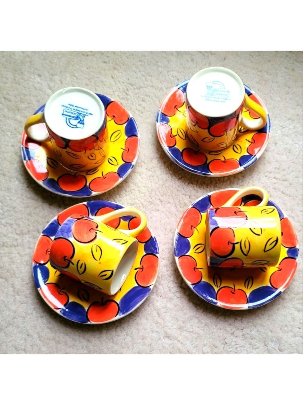 Canhome Hand-Painted Ceramic Espresso Cup and Saucer Set (4 Sets)
